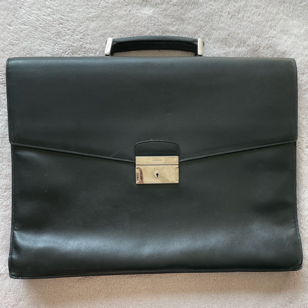 PRADA Saffiano Briefcase black/beige